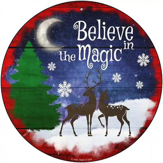 Believe in Magic Reindeer Novelty Metal Circle Sign