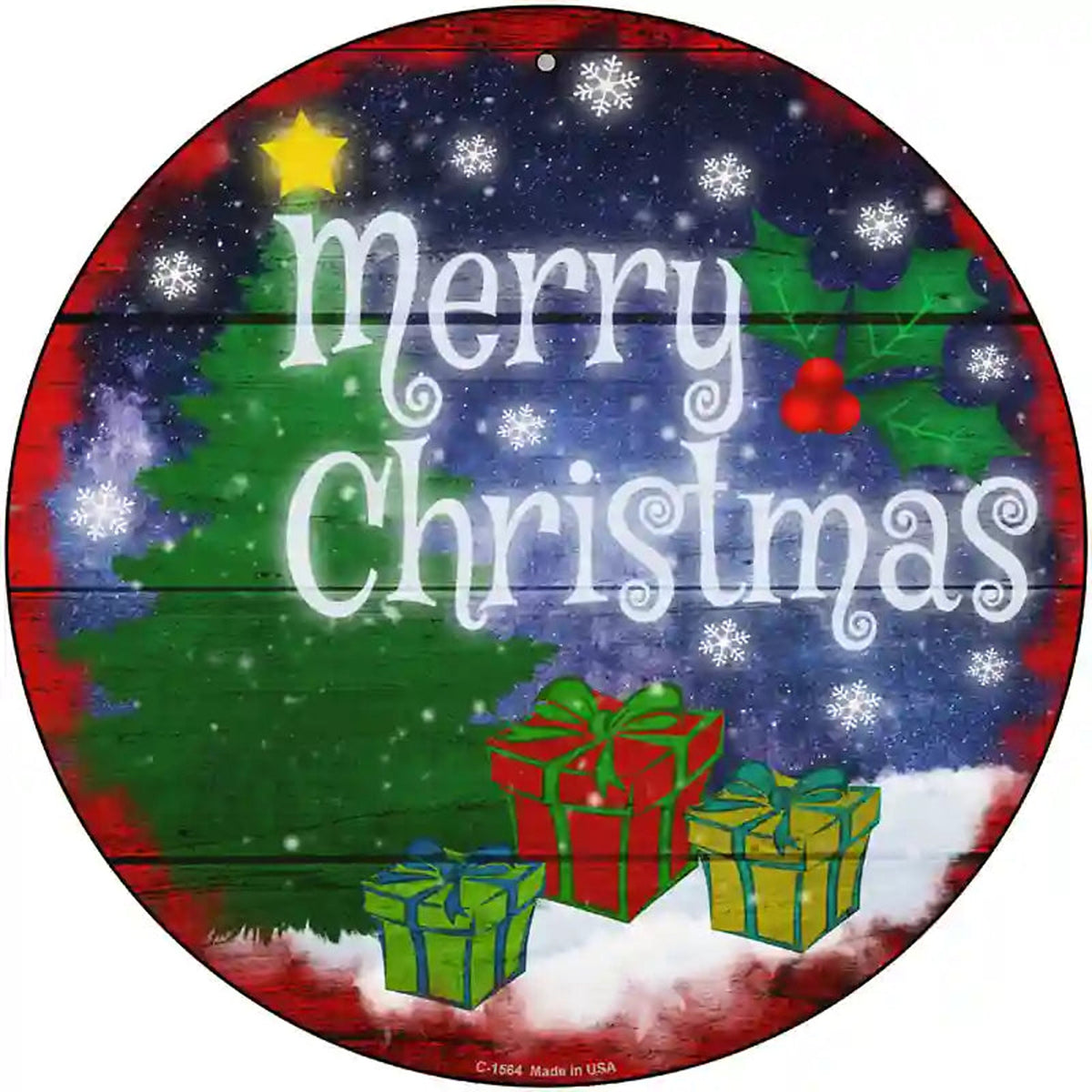 Merry Christmas with Presents Novelty Metal Circle Sign