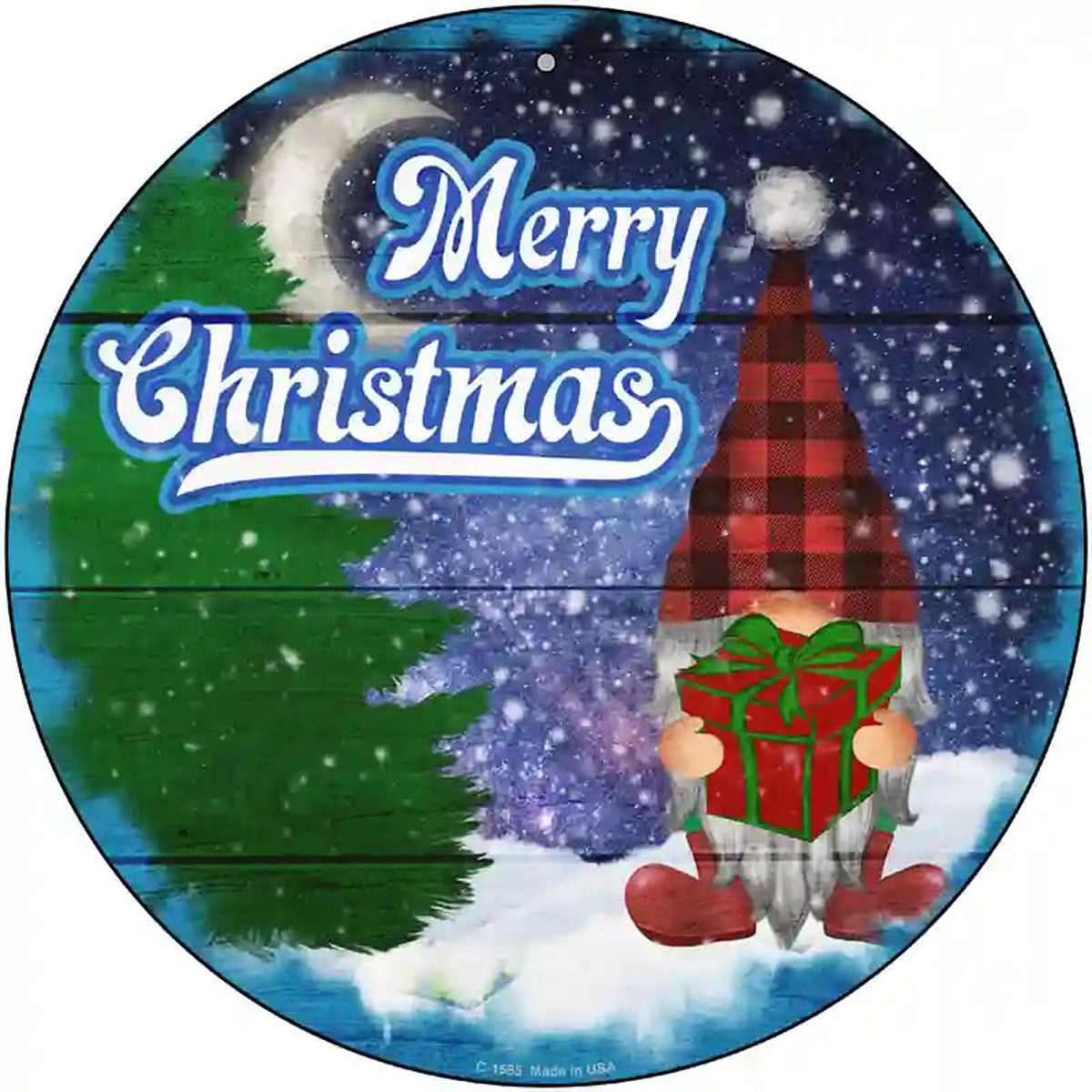 Merry Christmas Gnome Novelty Metal Circle Sign