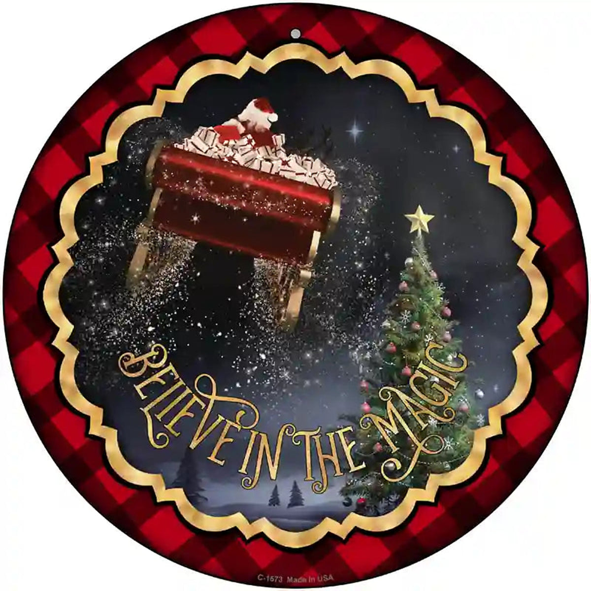 Believe in Magic Santa Novelty Metal Circle Sign
