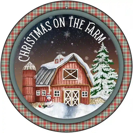 Christmas on the Farm Novelty Metal Circle Sign