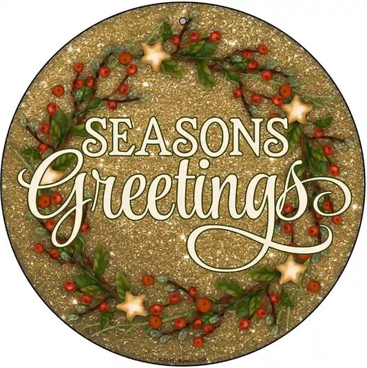 Seasons Greetings Glitter Novelty Metal Circle Sign