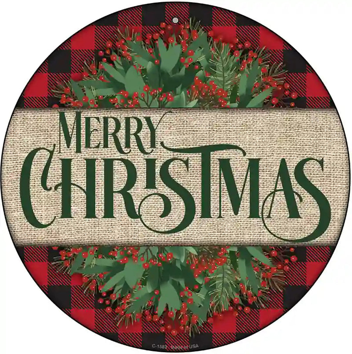 Merry Christmas Red Novelty Metal Circle Sign