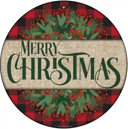 Merry Christmas Red Novelty Metal Circle Sign