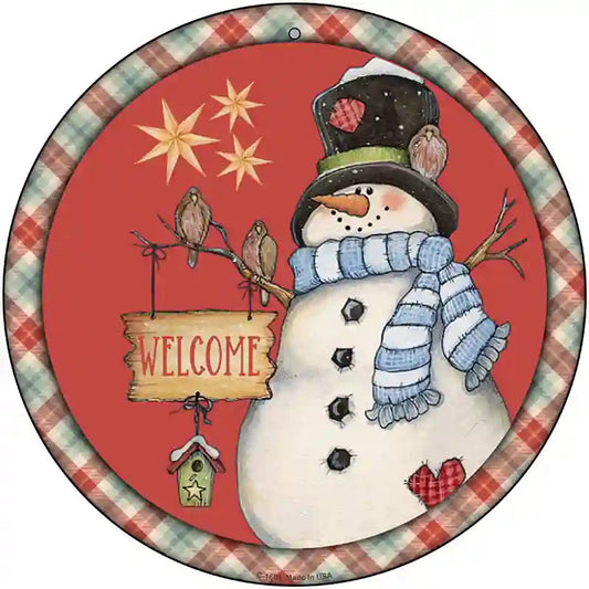 Welcome Snowman Novelty Metal Circle Sign