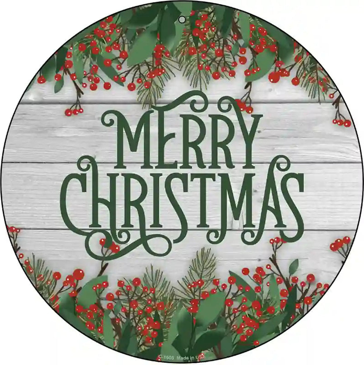 Merry Christmas Green Novelty Metal Circle Sign