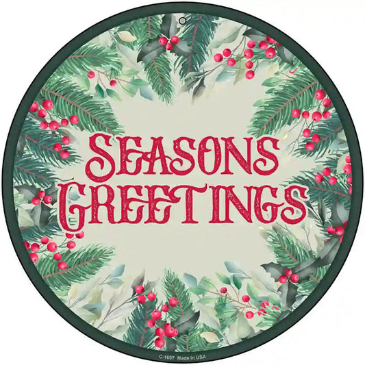 Seasons Greetings Red Novelty Metal Circle Sign
