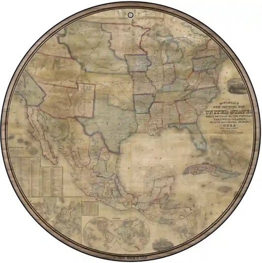 United States Map Novelty Metal Circle Sign