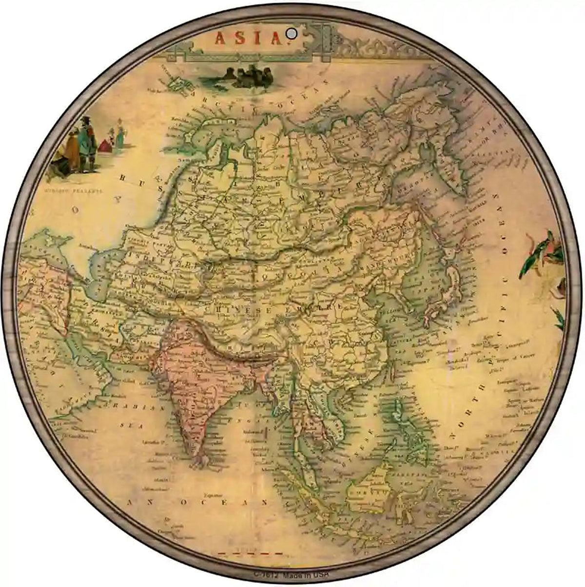 Asia Map Novelty Metal Circle Sign