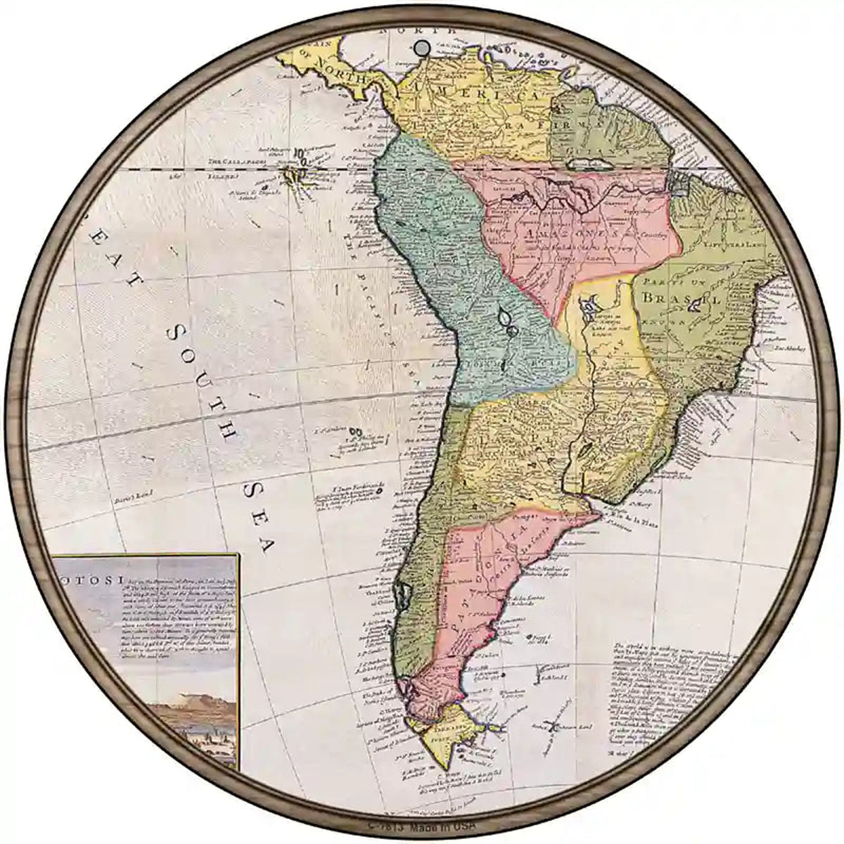 South America Map Novelty Metal Circle Sign