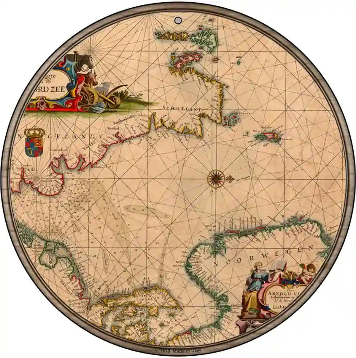 North Sea Map Novelty Metal Circle Sign