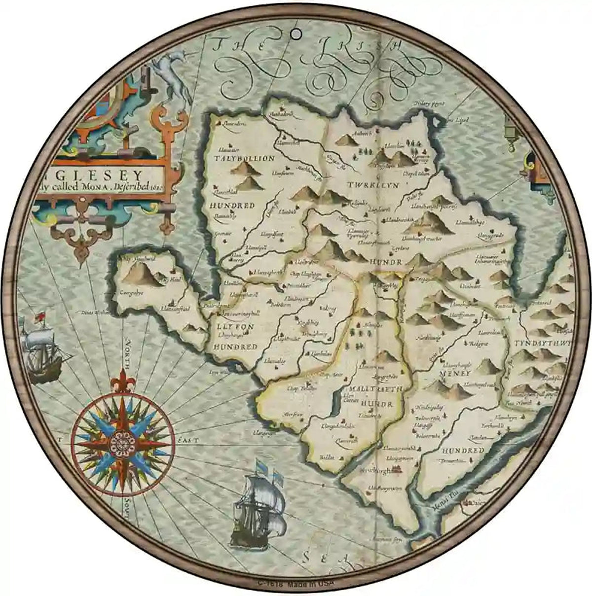 Isle of Anglesey Map Novelty Metal Circle Sign