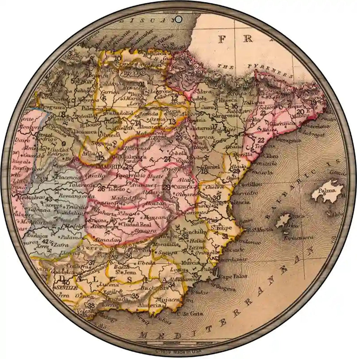 Spain Map Novelty Metal Circle Sign