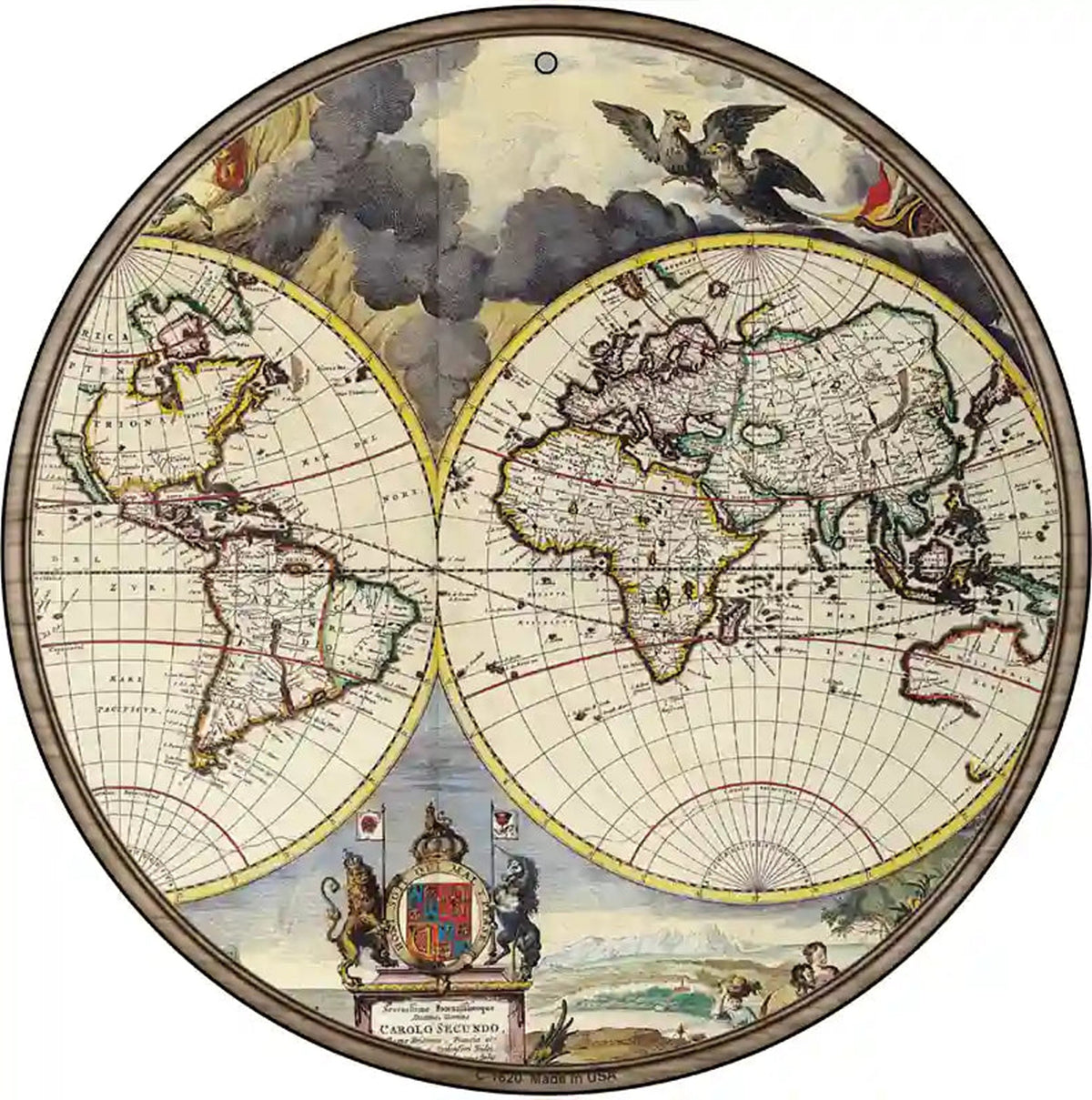World Map Novelty Metal Circle Sign