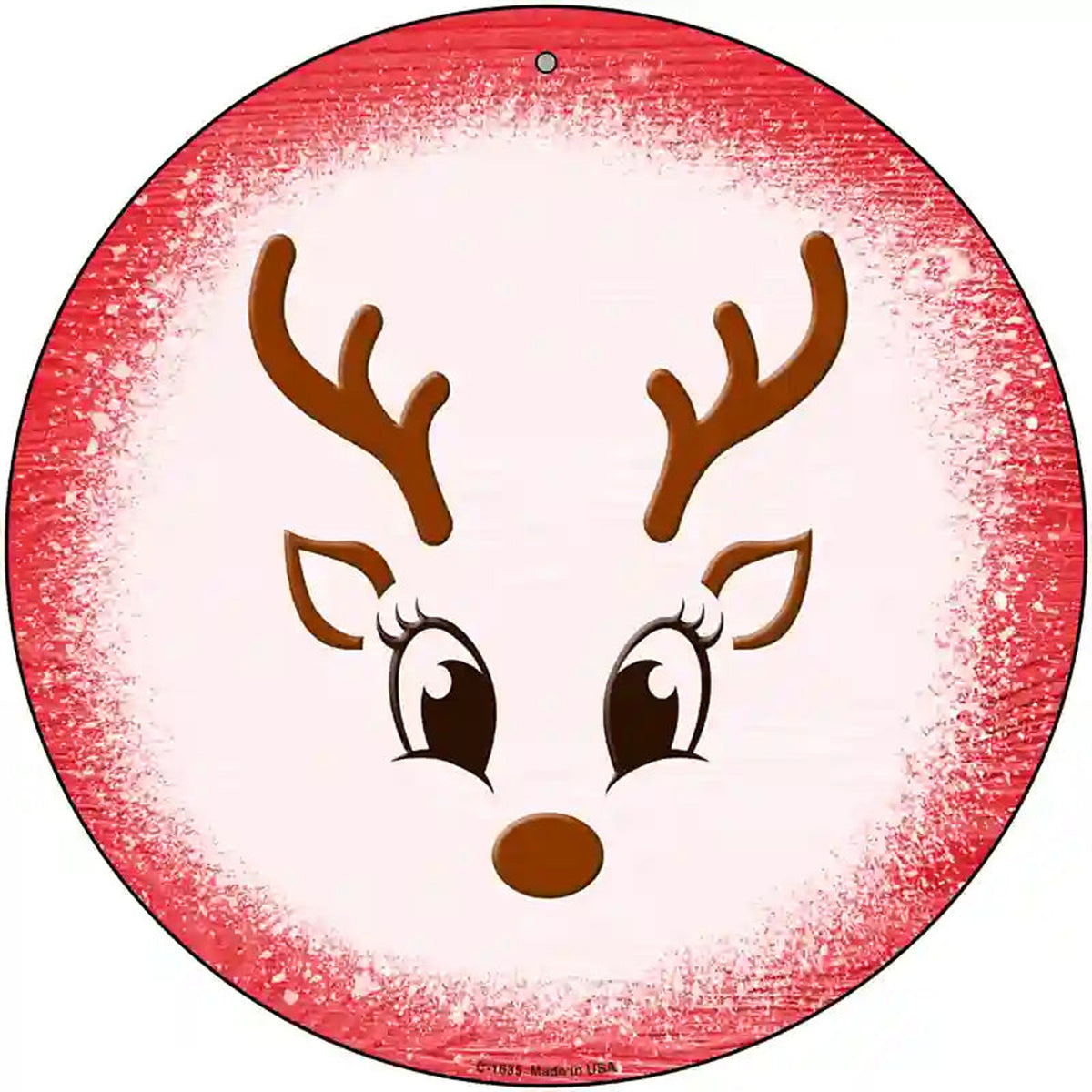 Red Reindeer Face Novelty Metal Circle Sign