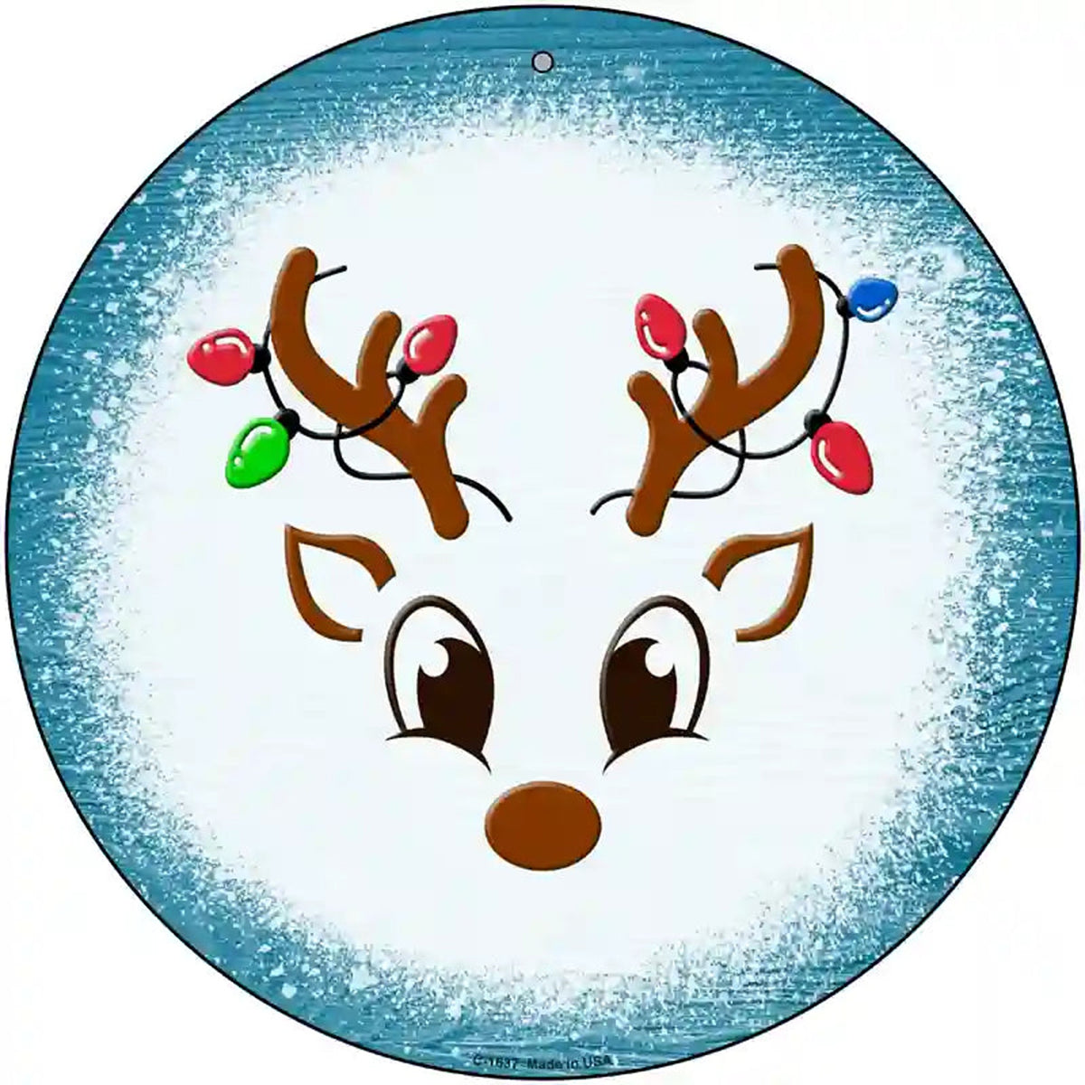 Blue Reindeer Face Novelty Metal Circle Sign