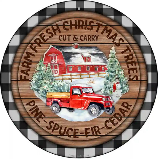 Pine Spruce Fir Cedar Trees Novelty Metal Circle Sign
