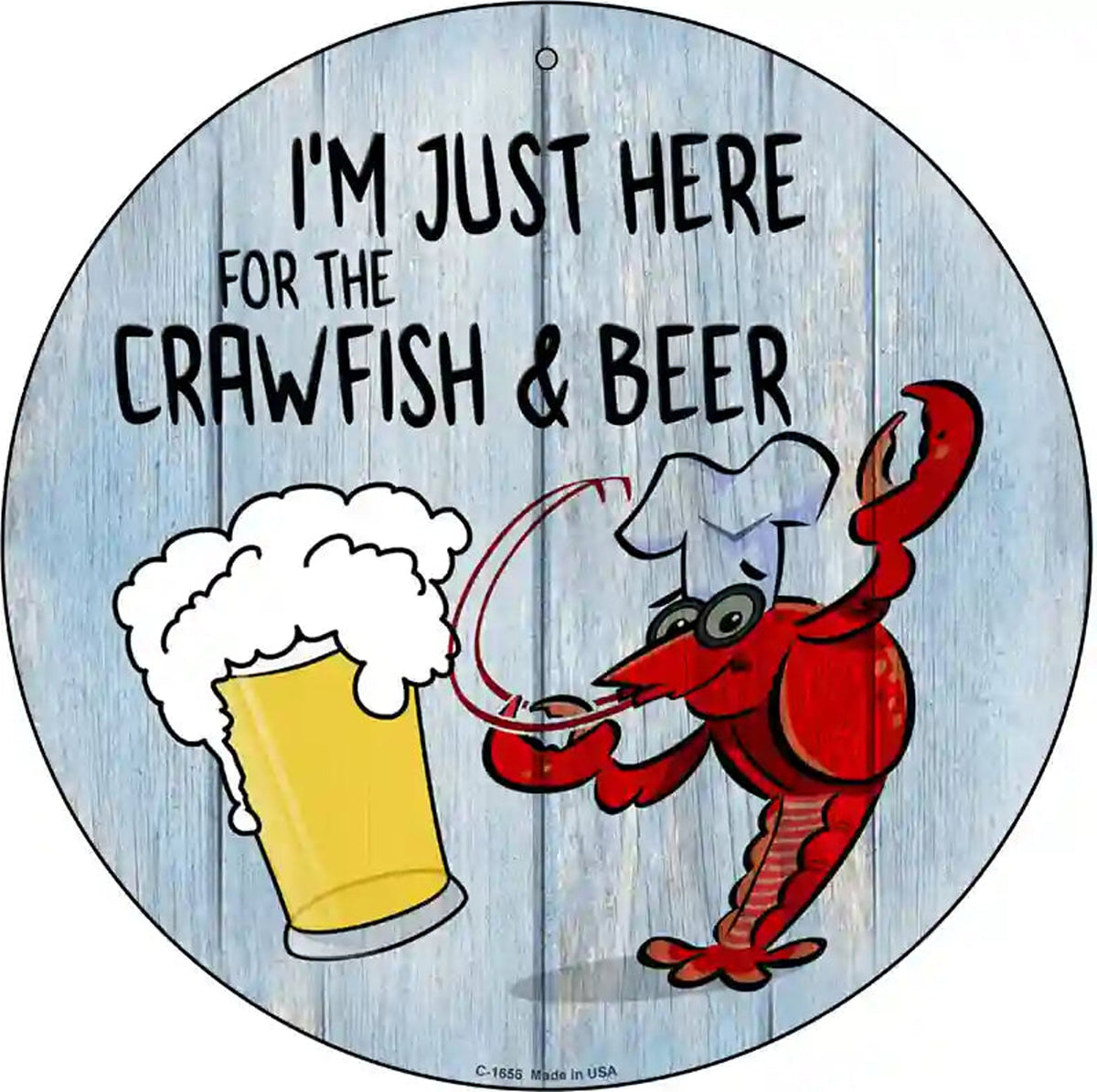 Crawfish and Beer Novelty Metal Circle Sign