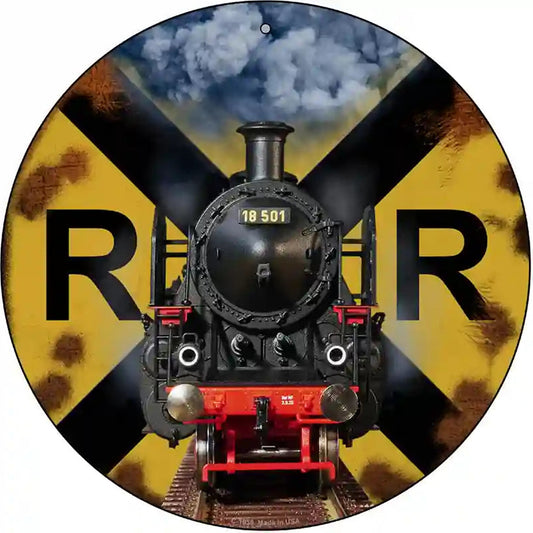 Railroad Crossing Train Novelty Metal Circle Sign