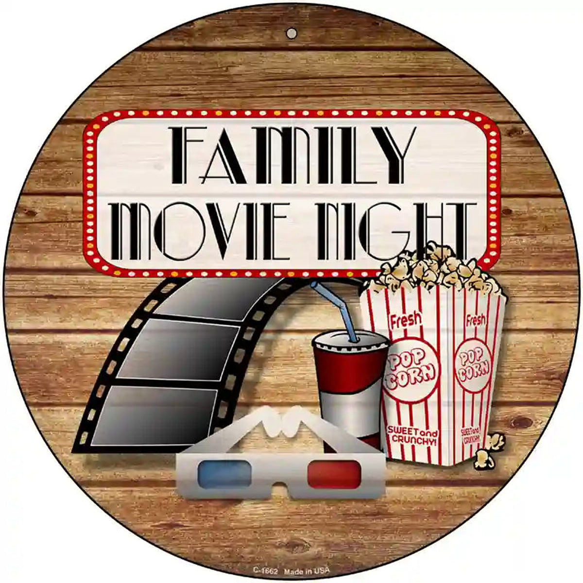 Family Movie Night Novelty Metal Circle Sign