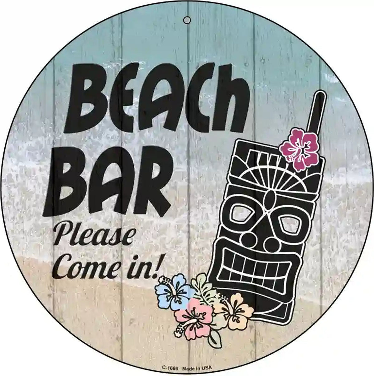 Beach Bar Tiki Novelty Metal Circular Sign