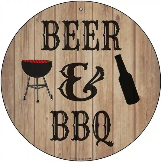 Beer And BBQ Novelty Metal Circular Sign