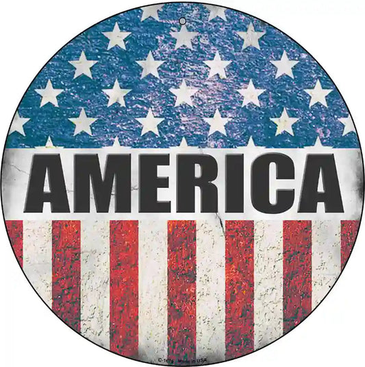 America Flag Background Novelty Metal Circular Sign