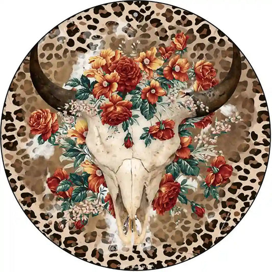 Cow Skull In Flowers Novelty Metal Circle Sign