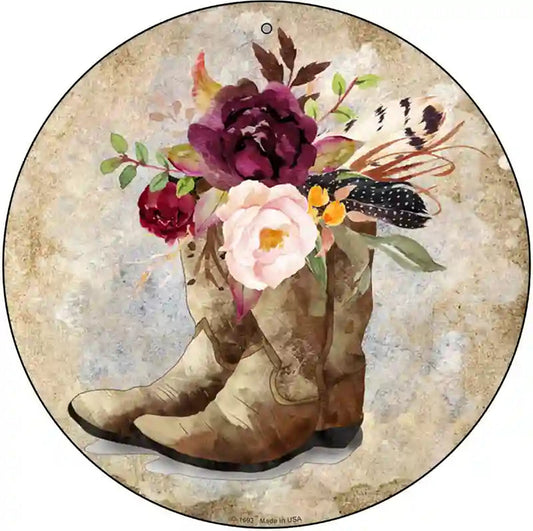 Flowers In Boots Novelty Metal Circle Sign