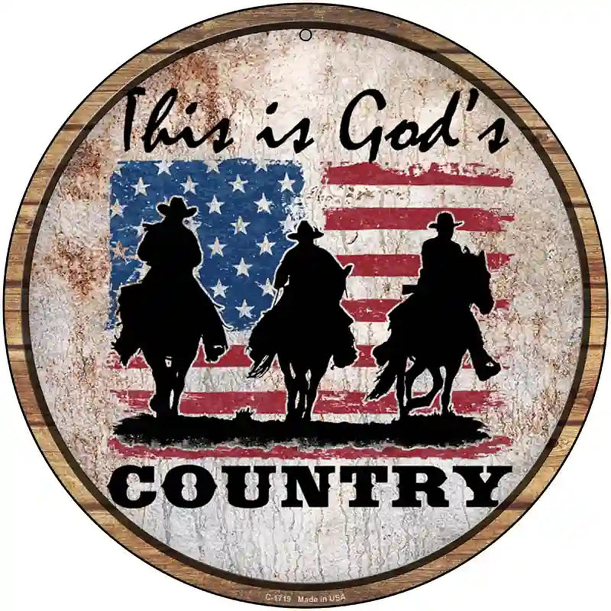 Gods Country Three Horsemen Novelty Metal Circle Sign