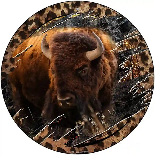 Bison Dark Animal Print Novelty Metal Circle Sign