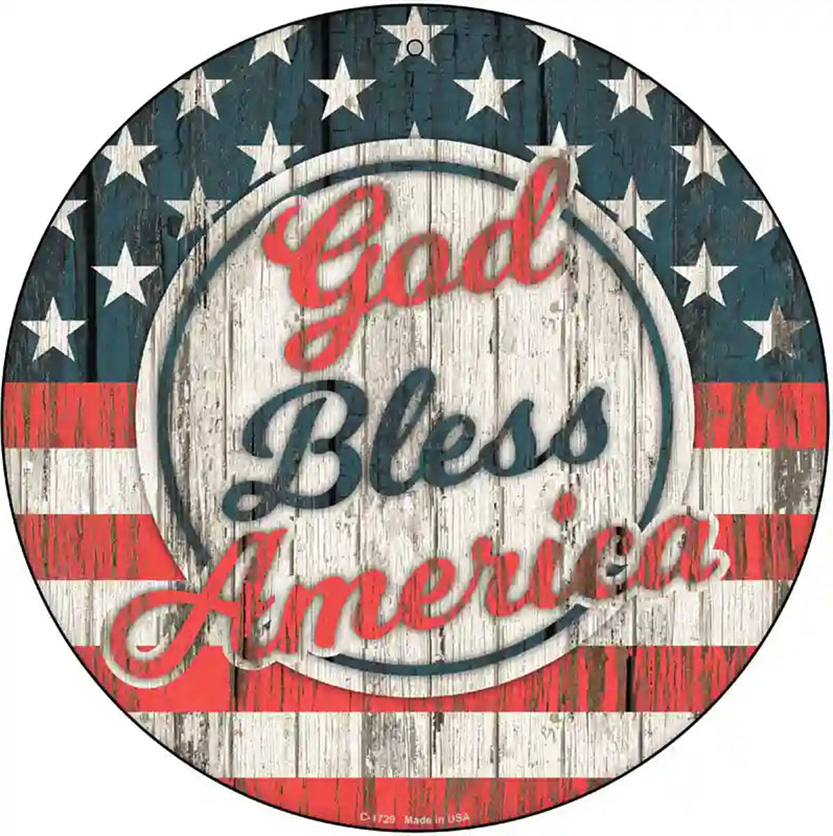 God Bless America Script Novelty Metal Circle Sign