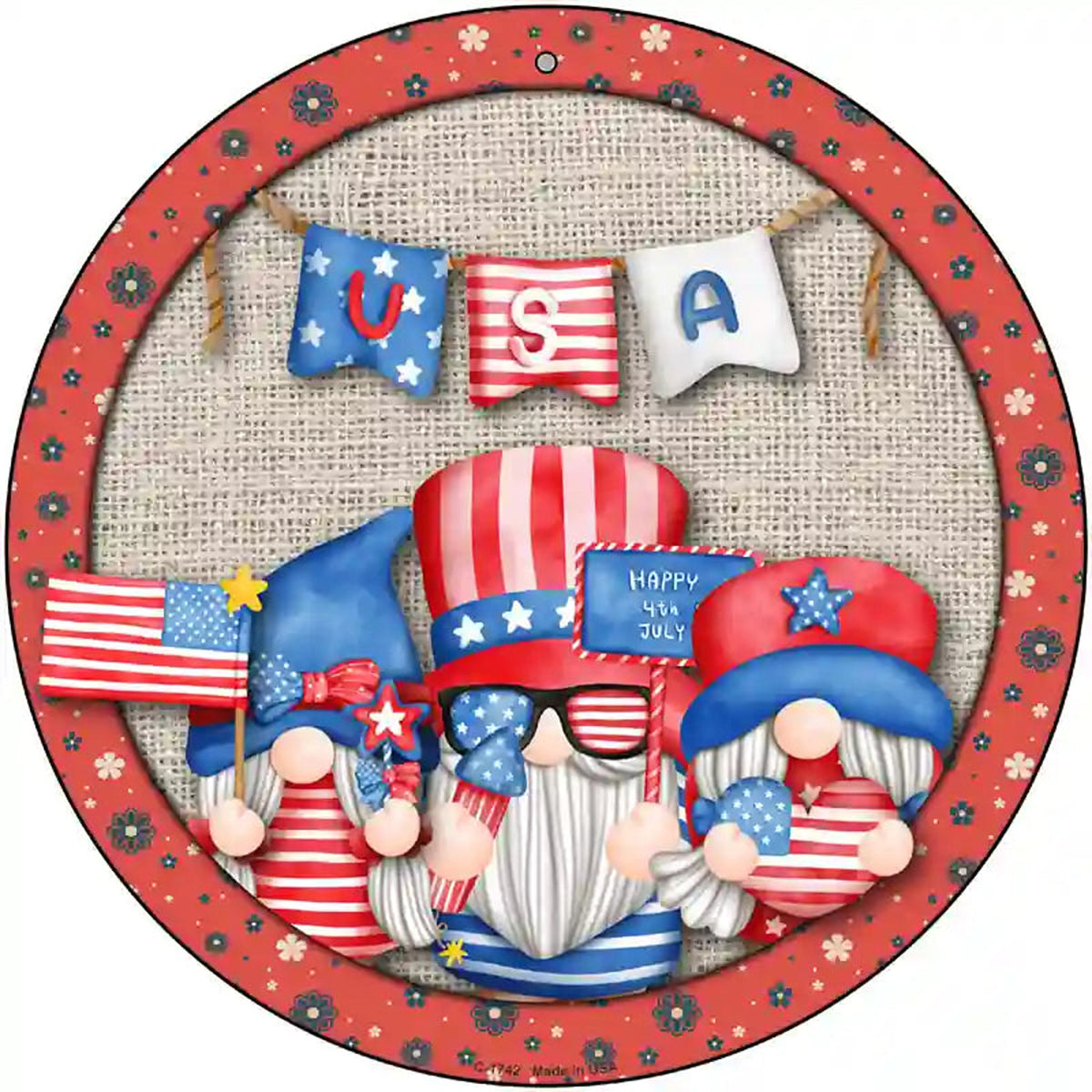 Gnomes USA Banner Novelty Metal Circle Sign