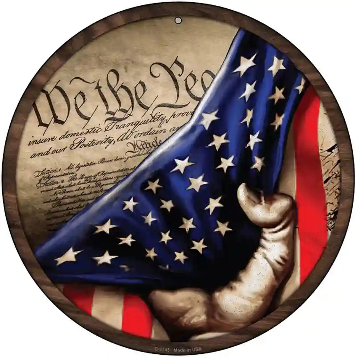 Constitution American Flag Novelty Metal Circle Sign