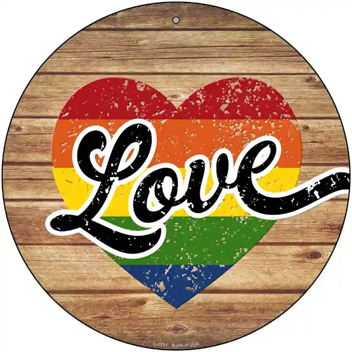 Love Heart On Wood Novelty Metal Circle Sign