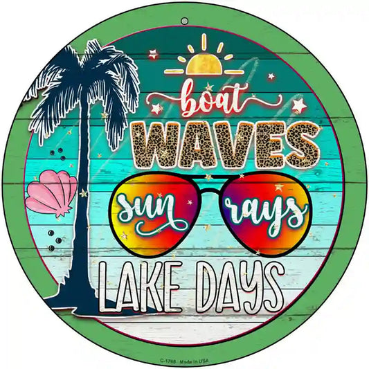 Boat Waves Sun Rays Novelty Metal Circle Sign
