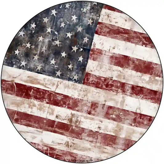 American Flag Smudged Rusty Novelty Metal Circle Sign