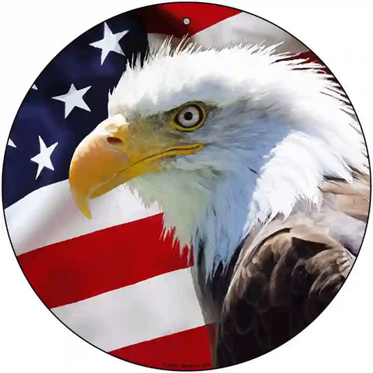 Eagle American Flag Novelty Metal Circle Sign
