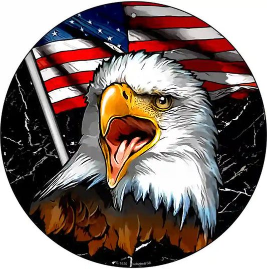 Eagle With Flag Novelty Metal Circle Sign