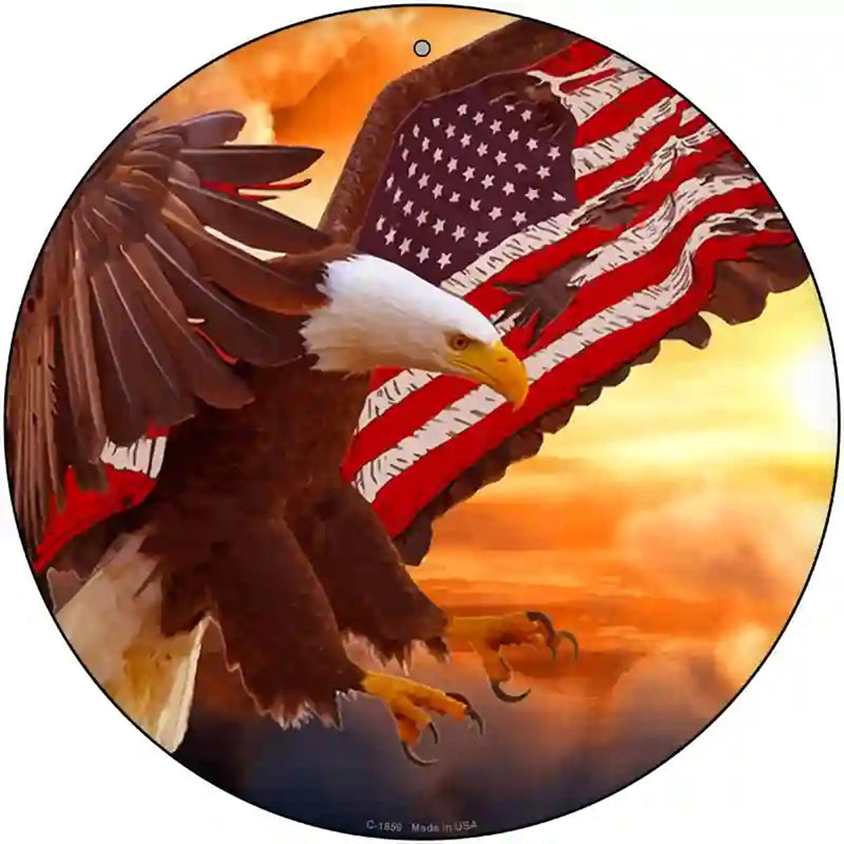 Eagle American Flag Wing Novelty Metal Circle Sign