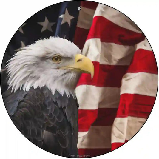 Bald Eagle American Flag Novelty Metal Circle Sign