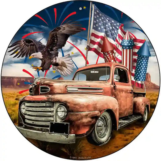 Eagle Rusty Truck Novelty Metal Circle Sign
