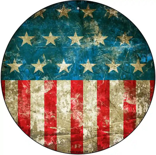 American Flag Distressed Novelty Metal Circle Sign