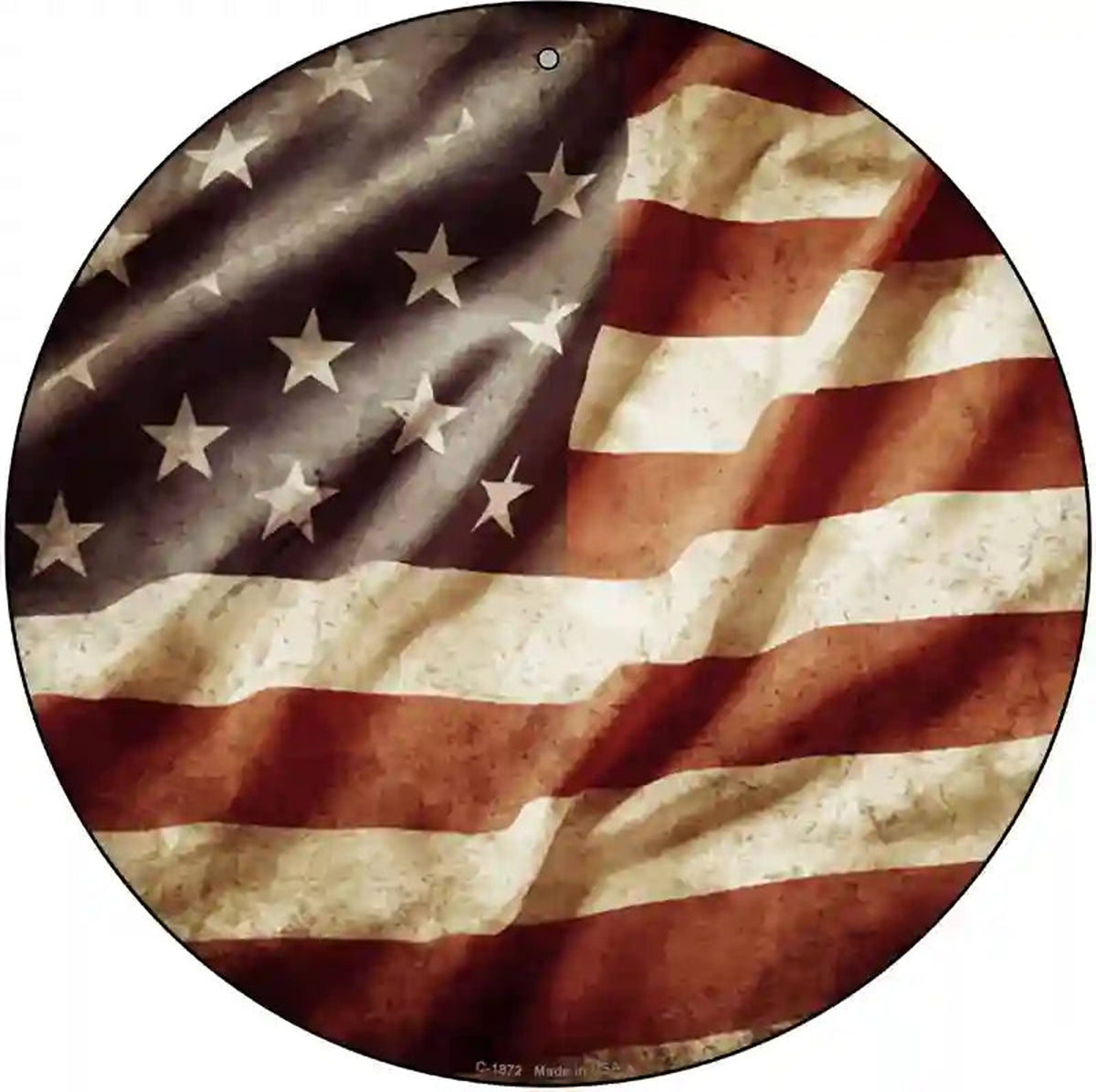 Vintage American Flag Novelty Metal Circle Sign