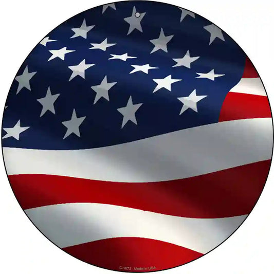 Waving American Flag Novelty Metal Circle Sign