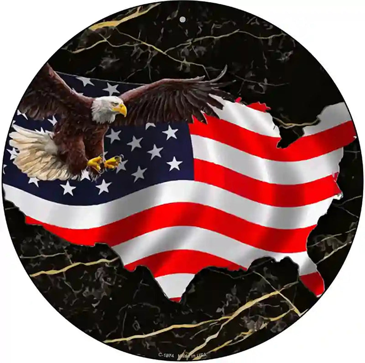 USA Flag Outline Novelty Metal Circle Sign