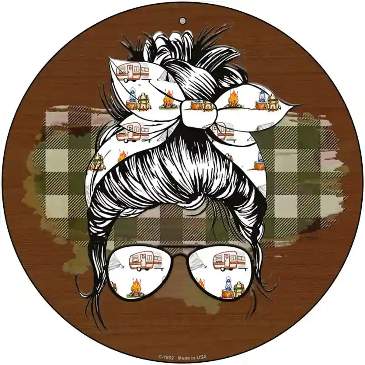 Aviator Bun Camper Print Novelty Metal Circle Sign