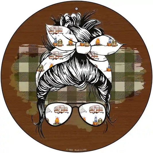 Aviator Bun Camper Print Novelty Metal Circle Sign