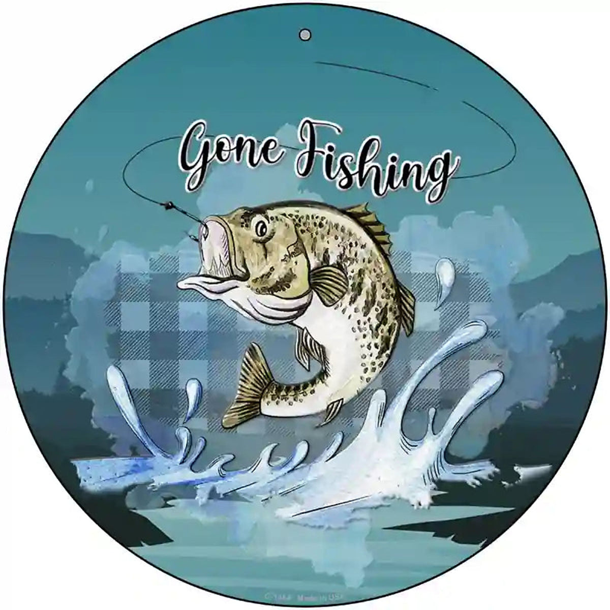 Gone Fishing Novelty Metal Circle Sign