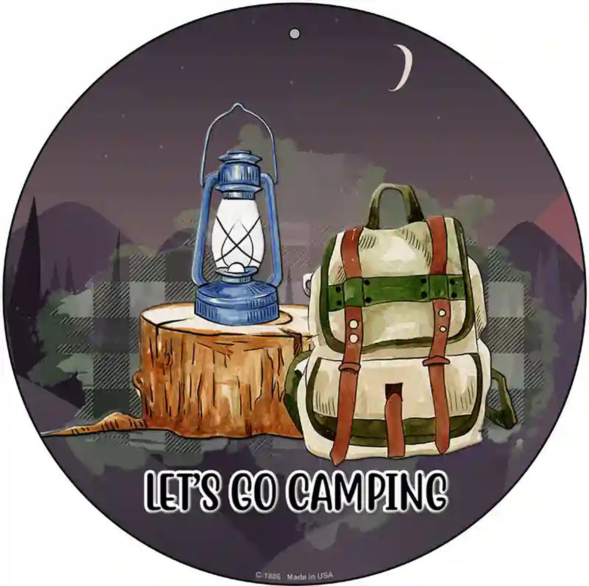 Lets Go Camping Novelty Metal Circle Sign